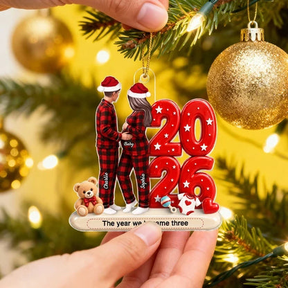 Personalized Acrylic Ornament, Expecting Couple Holding Baby Bump, Creative New Family Keepsake Gift
