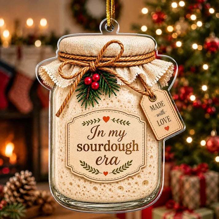 Personalized Acrylic Ornament, Sourdough Bread, Wheat & Live Starter in a Cozy Kitchen, Unique Gift for Bakers