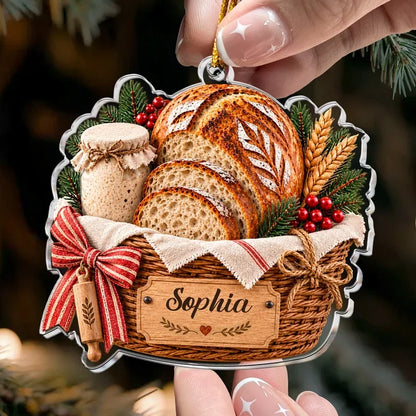 Personalized Acrylic Ornament, Sourdough Bread, Wheat & Live Starter in a Cozy Kitchen, Unique Gift for Bakers