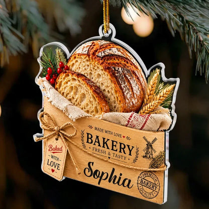 Personalized Acrylic Ornament, Sourdough Bread, Wheat & Live Starter in a Cozy Kitchen, Unique Gift for Bakers