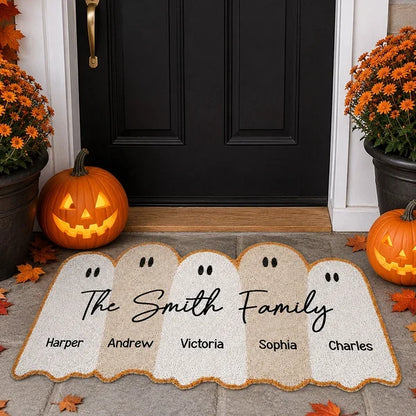 Personalized Ghost Family Shaped Doormat, Cute Halloween Entry Decor, Unique Gift for Families