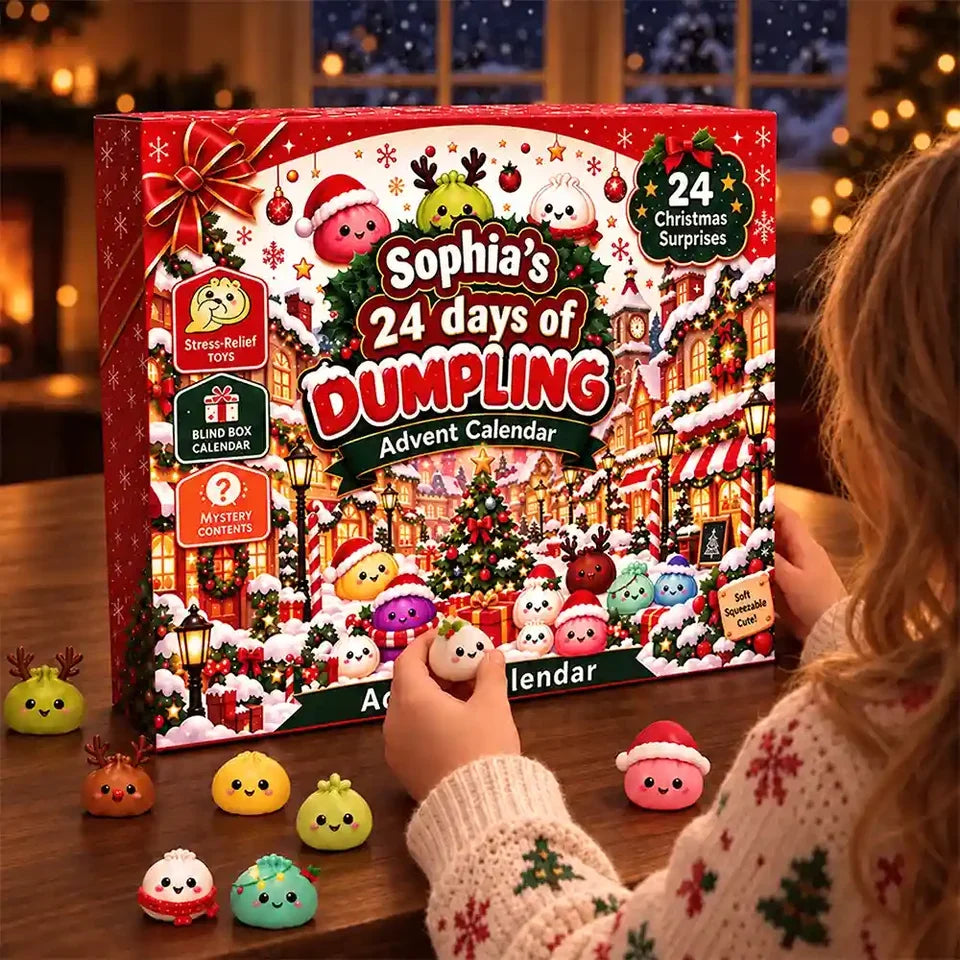 Personalized Winter Village Squishy Advent Calendar, 24 Dumpling Surprises, Unique Christmas Gift for Kids