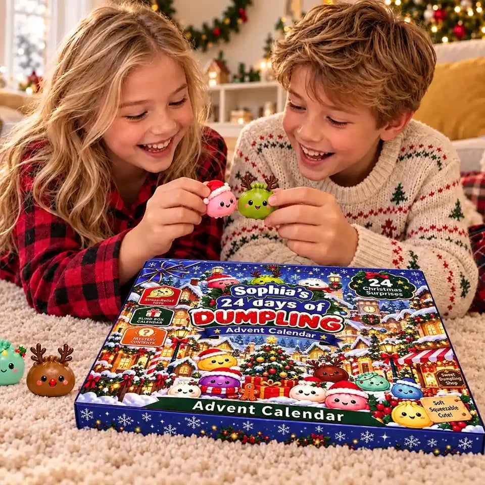 Personalized Winter Village Squishy Advent Calendar, 24 Dumpling Surprises, Unique Christmas Gift for Kids
