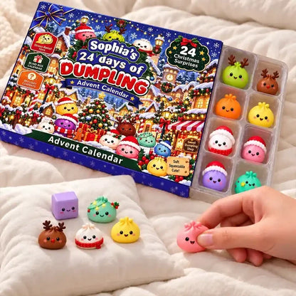Personalized Winter Village Squishy Advent Calendar, 24 Dumpling Surprises, Unique Christmas Gift for Kids