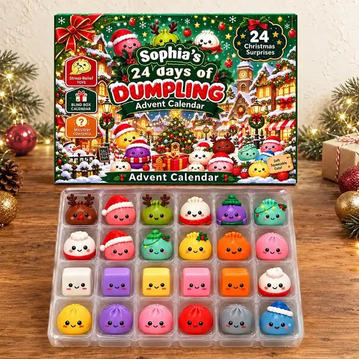 Personalized Winter Village Squishy Advent Calendar, 24 Dumpling Surprises, Unique Christmas Gift for Kids