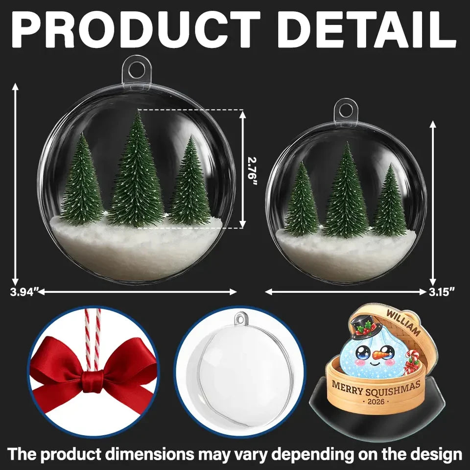 Personalized Acrylic Snow Globe Ornament, Rainbow Dumpling Peeking from Basket, Unique Christmas Gift for Squishy Fans