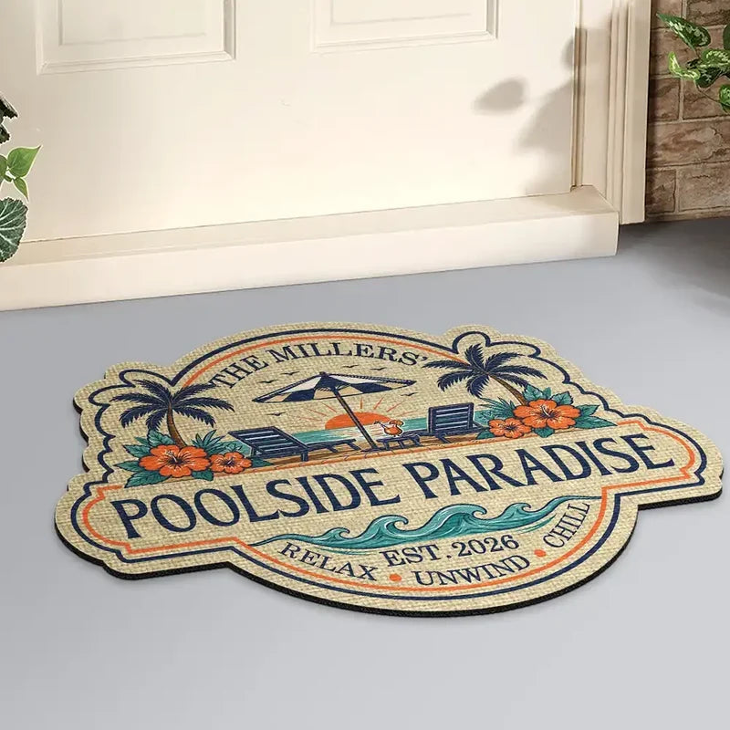 Custom Shaped Doormat, Relax Unwind Chill Pool Welcome, Creative Gift for Pool Owners & Families