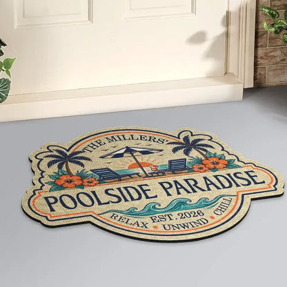 Custom Shaped Doormat, Relax Unwind Chill Pool Welcome, Creative Gift for Pool Owners & Families