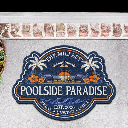 Custom Shaped Doormat, Relax Unwind Chill Pool Welcome, Creative Gift for Pool Owners & Families