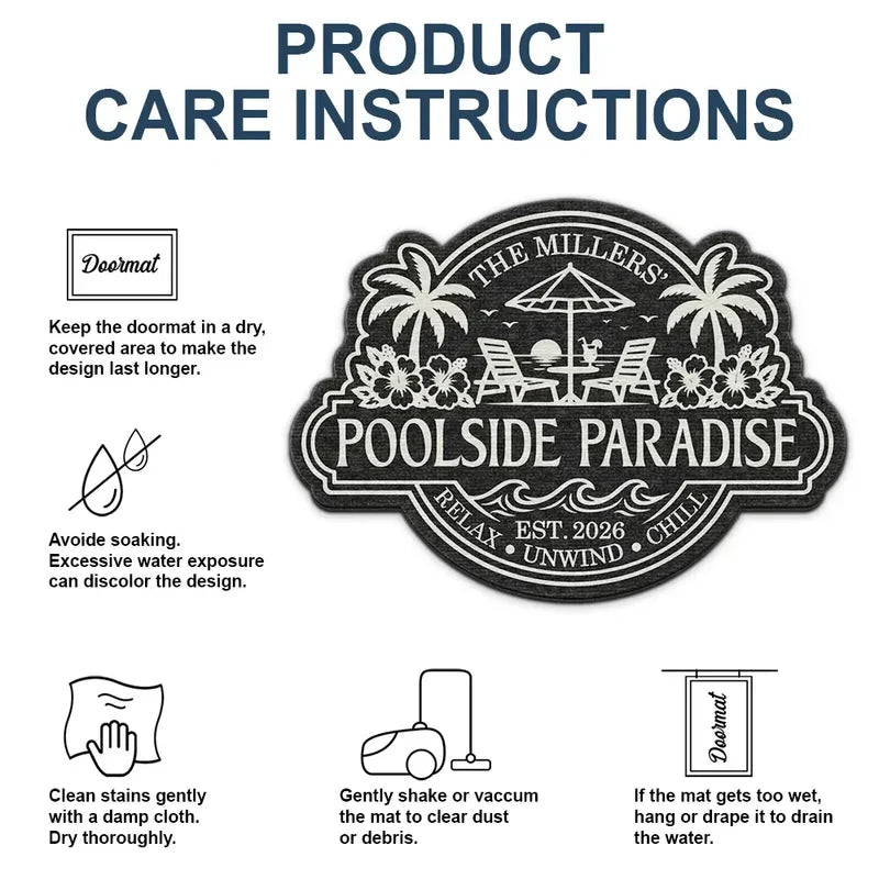 Custom Shaped Doormat, Relax Unwind Chill Pool Welcome, Creative Gift for Pool Owners & Families
