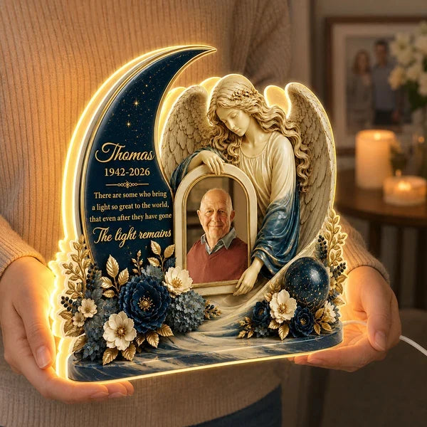 Personalized Memorial Acrylic Light Box, Angel and Moon Design, Unique Sympathy Gift for Family