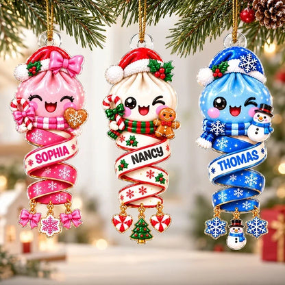 Personalized Acrylic Ornament, Cute Dumpling Kid on a Glowing Christmas Tree, Unique Gift for Son or Daughter