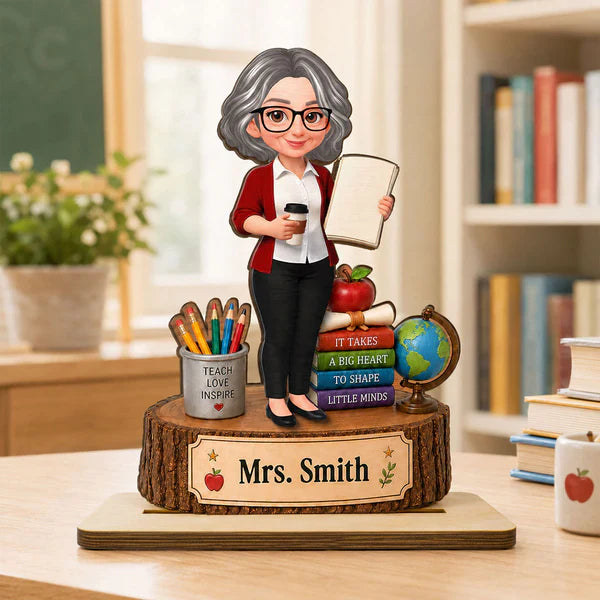 Personalized 2-Layer Wooden Plaque for Teacher, Cute Classroom Desk Decor, Unique Gift with Big Heart Quote