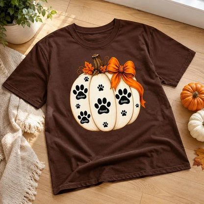 Personalized Classic Tee, Pumpkin Paw Print Keepsake, Unique Autumn Gift for Pet Owners