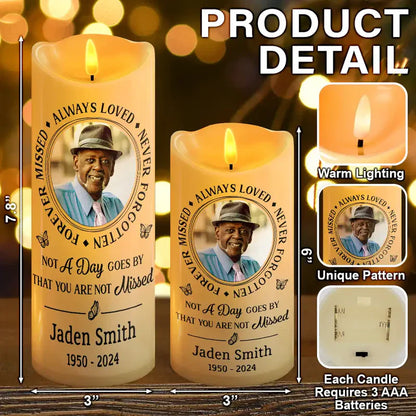 Personalized Photo Flameless LED Memorial Candle | Custom Name & Dates, Choose Your Quote | A Warm, Everlasting Sympathy Gift