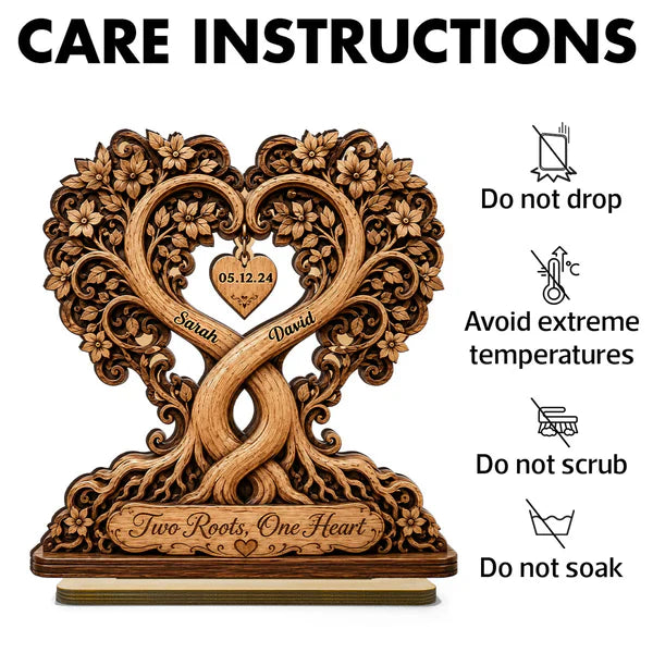 Personalized 2-Layer Wooden Plaque, Two Roots One Heart Couple Keepsake, Unique Gift for Partners