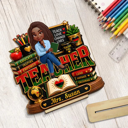 Personalized 2-Layer Wooden Plaque, Sitting Teacher Classroom Art, Unique Creative Gift for Teacher