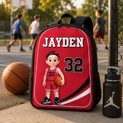 Kids School Backpack with Cute Basketball Player Art, Personalized Unique Creative Gift for School & Daycare