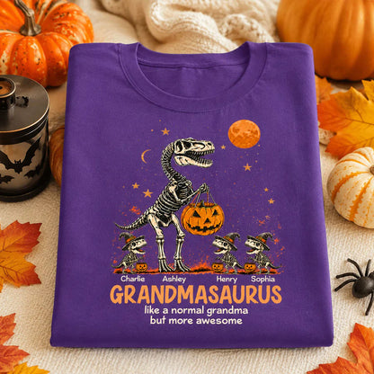 Personalized Classic Tee, Unique Spooky Grandmasaurus Dinosaur Skeleton Halloween Gift for Grandma