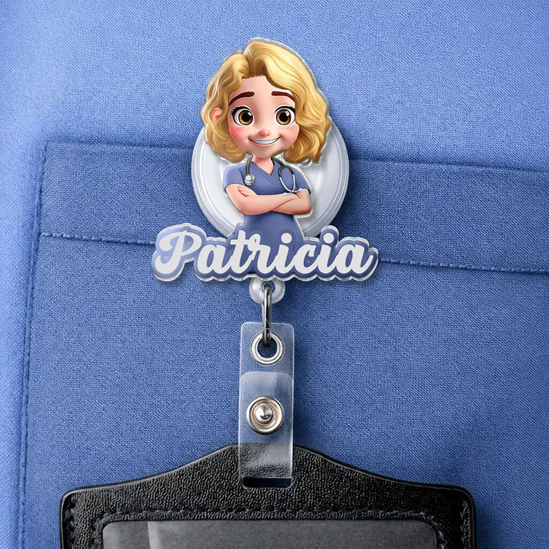 Personalized Acrylic Badge Reel with Cartoon Nurse, Unique Creative Gift for Healthcare Workers