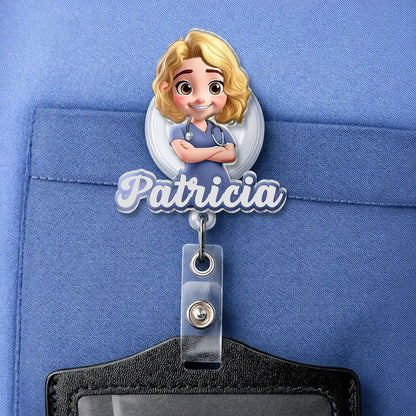 Personalized Acrylic Badge Reel with Cartoon Nurse, Unique Creative Gift for Healthcare Workers