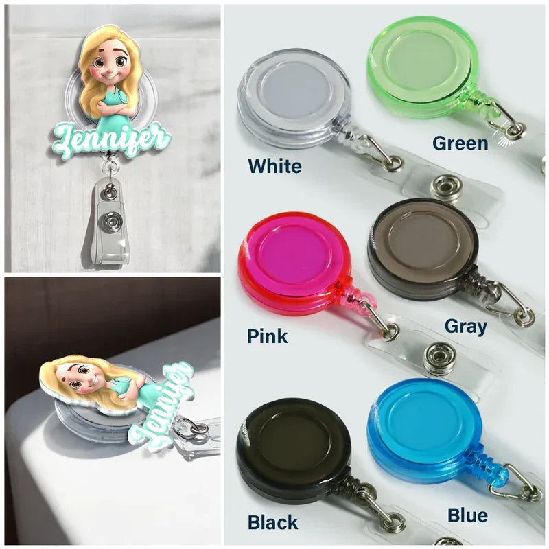 Personalized Acrylic Badge Reel with Cartoon Nurse, Unique Creative Gift for Healthcare Workers