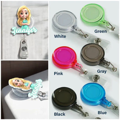 Personalized Acrylic Badge Reel with Cartoon Nurse, Unique Creative Gift for Healthcare Workers
