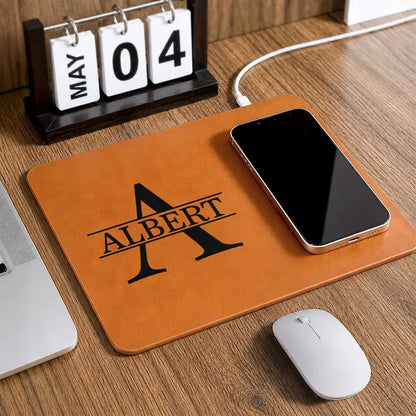 Personalized Leather Charging Mat with Monogram Design, Unique Gift for Desk Lovers