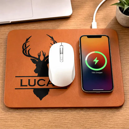 Personalized Leather Charging Mat with Monogram Design, Unique Gift for Desk Lovers