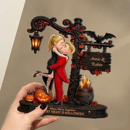 Till Death Do Us Part Wooden Plaque, Personalized Kissing Couple Halloween Scene, Creative Gift for Partners