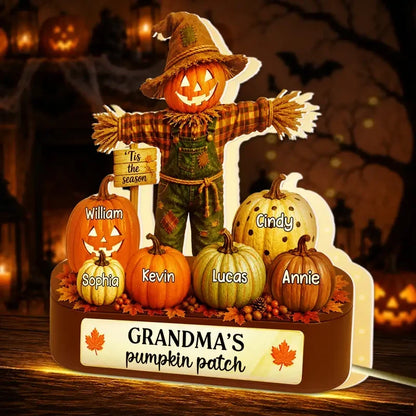 Personalized Acrylic Light Box, Warm Orange Grandma Pumpkin Patch Scene, Unique Halloween Gift for Grandma