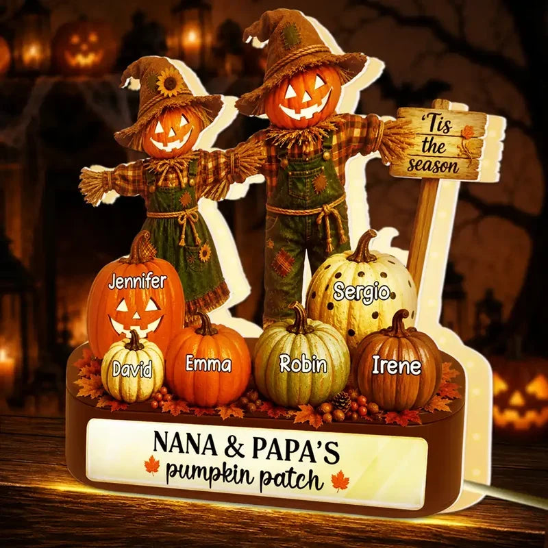Personalized Acrylic Light Box, Warm Orange Grandma Pumpkin Patch Scene, Unique Halloween Gift for Grandma