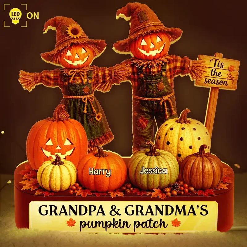Personalized Acrylic Light Box, Warm Orange Grandma Pumpkin Patch Scene, Unique Halloween Gift for Grandma