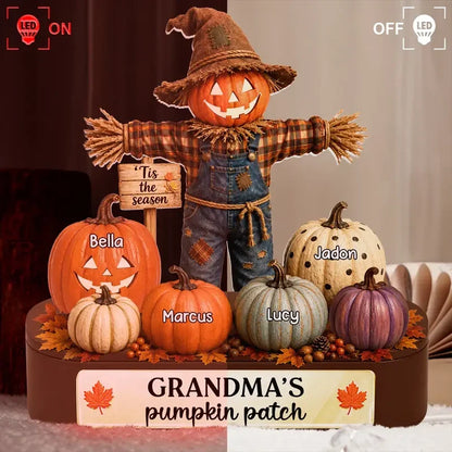 Personalized Acrylic Light Box, Warm Orange Grandma Pumpkin Patch Scene, Unique Halloween Gift for Grandma