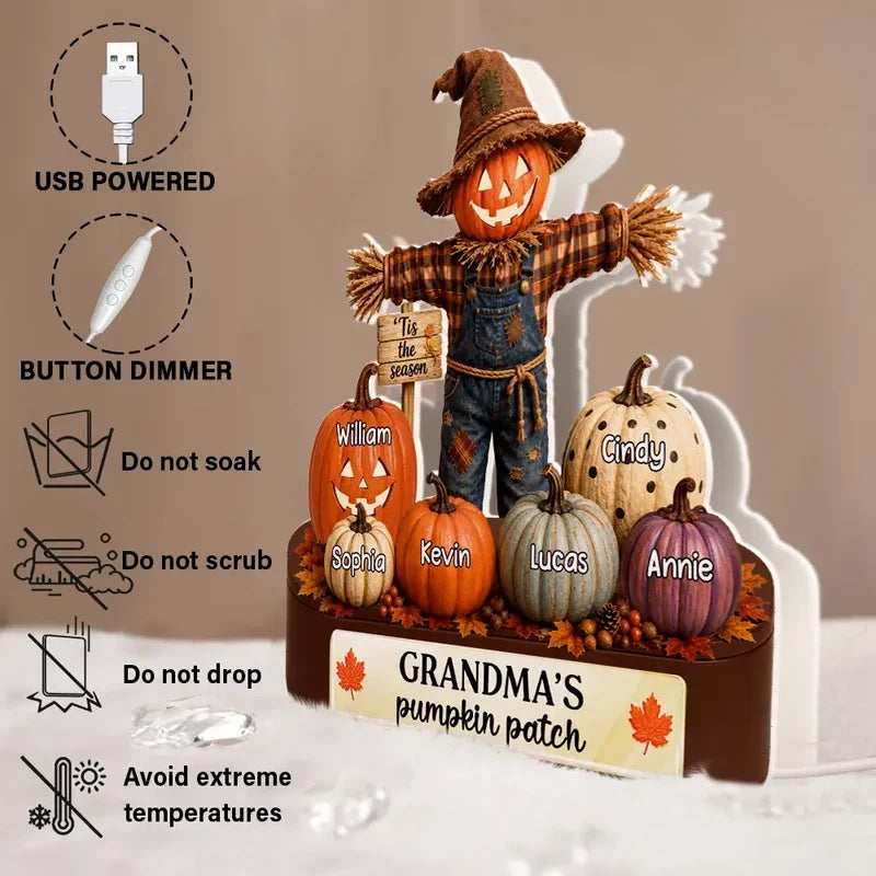 Personalized Acrylic Light Box, Warm Orange Grandma Pumpkin Patch Scene, Unique Halloween Gift for Grandma