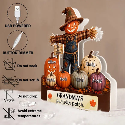 Personalized Acrylic Light Box, Warm Orange Grandma Pumpkin Patch Scene, Unique Halloween Gift for Grandma