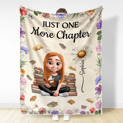 Reading, Gift For Yourself, Gift For Women, Happy - Reading Girl With Birth Month Flowers - Personalized Fleece Blanket, Sherpa Blanket