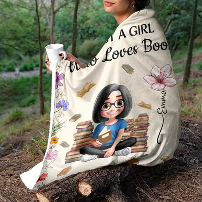 Reading, Gift For Yourself, Gift For Women, Happy - Reading Girl With Birth Month Flowers - Personalized Fleece Blanket, Sherpa Blanket