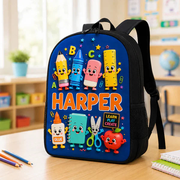 Personalized Kids School Backpack, Cute School Supplies Design, Back To School Unique Gift for Kids