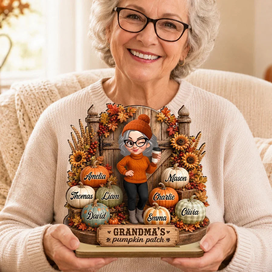 Grandma's Pumpkin Patch 2-Layer Wooden Plaque, Rustic Fall Family Keepsake & Creative Gift