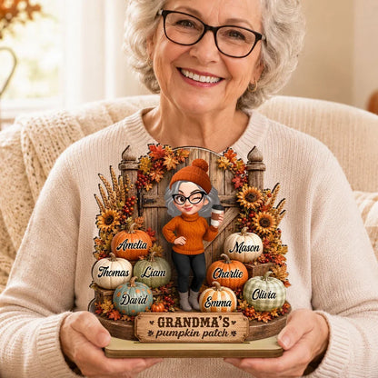 Grandma's Pumpkin Patch 2-Layer Wooden Plaque, Rustic Fall Family Keepsake & Creative Gift