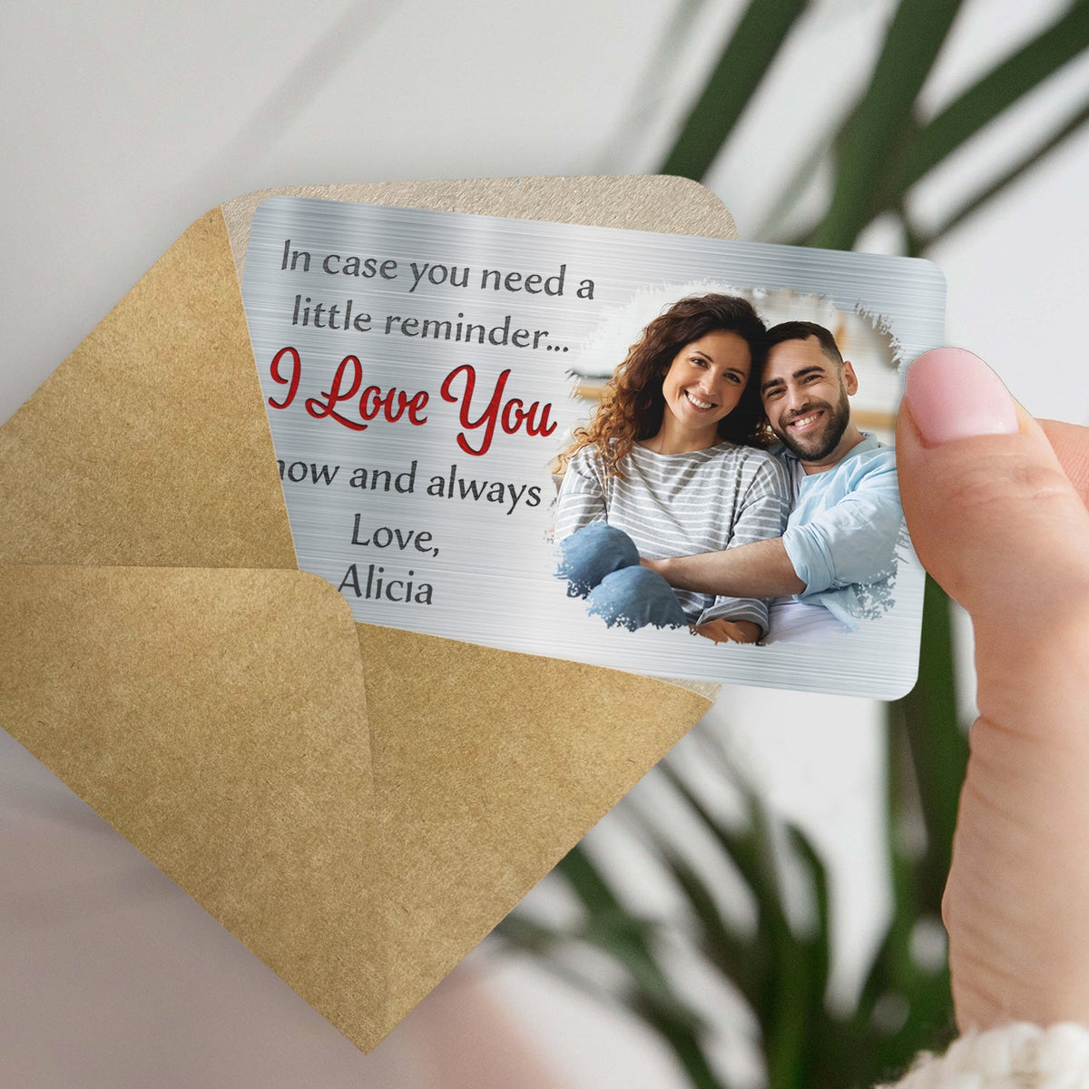 "I Love You" Custom Wallet Card – Engraved Love Message with Photo