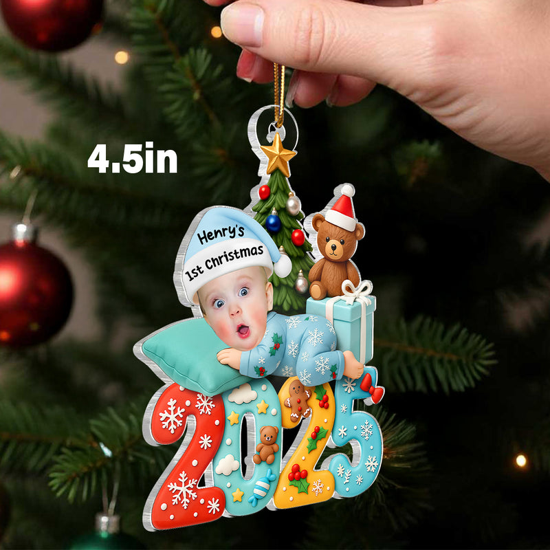 Personalized Acrylic Ornament Baby Photo, First Christmas Keepsake Acrylic Ornament for New Parents, Cute Unique Gift for Holiday Tree Decor
