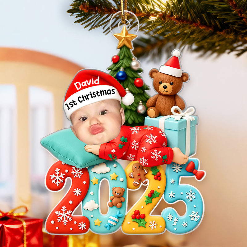 Personalized Acrylic Ornament Baby Photo, First Christmas Keepsake Acrylic Ornament for New Parents, Cute Unique Gift for Holiday Tree Decor