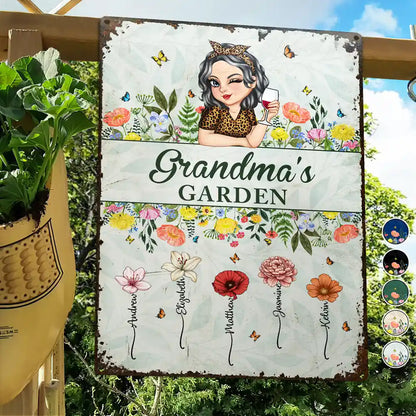 Gift For Grandma,Gardening,Happy,Gift For Mother - Birth Month Flower Grandma's Garden - Personalized Classic Metal Signs