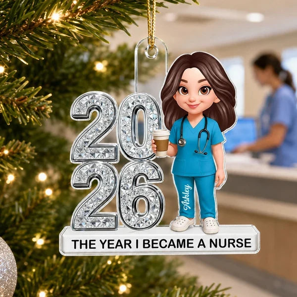 Personalized Acrylic Ornament, Proud Nurse Holding Coffee on a Christmas Tree, Creative Milestone Gift