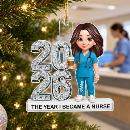 Personalized Acrylic Ornament, Proud Nurse Holding Coffee on a Christmas Tree, Creative Milestone Gift