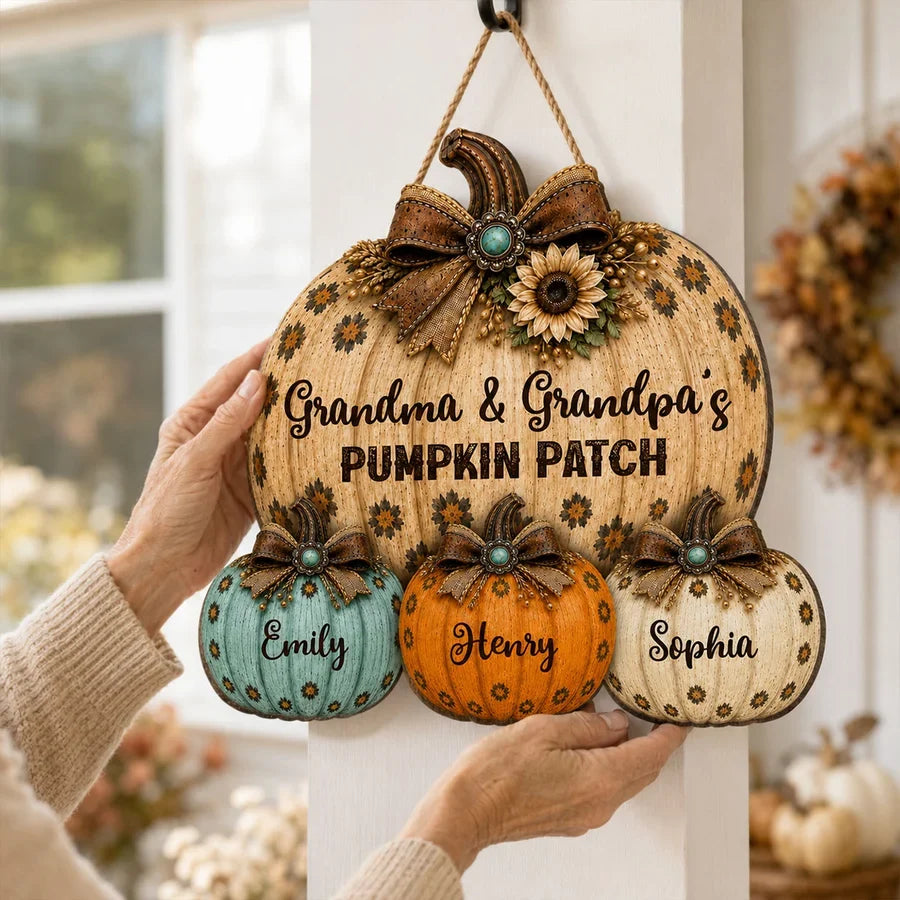 Grandma & Grandpa's Pumpkin Patch Wooden Sign, Warm Fall Family Decor, Personalized Creative Gift