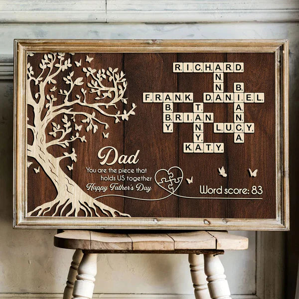 Personalized Dad Crossword Poster, Rustic Family Tree Wall Art, Unique Father's Day Gift for Dad
