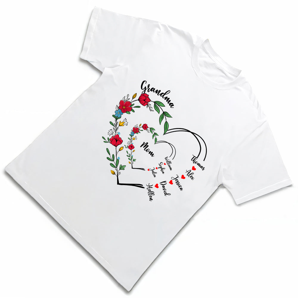 Custom Grandma and Mom Heart Shirt – Personalized Classic Tee, Hoodie, and Sweatshirt with Family Names, Perfect Girft for Mother and Grandma